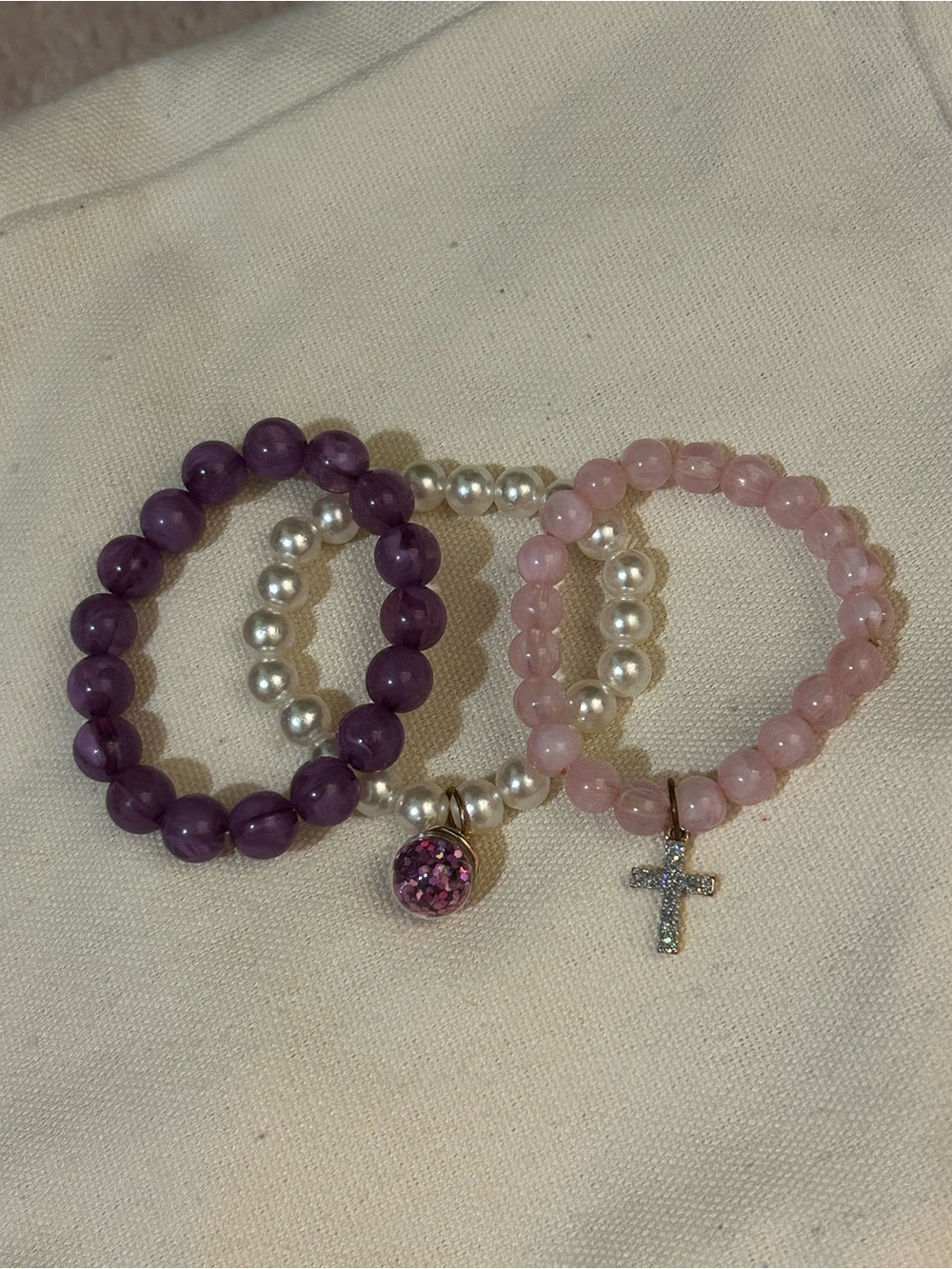 $2 ADD ON CLAIRES Beaded Bracelet Set with Purple & Pink Gem Charms